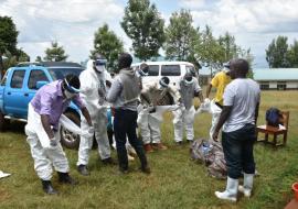 The burial team getting ready for transportation and burial of the second Marburg confirmed case in Kween district, eastern Uganda