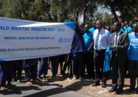 WR Kenya Dr Rudi Eggers, extreme right, with MOH colleagues during the launch of the World Mental Health Day in Kenya WR Kenya Dr Rudi Eggers, extreme right, with MOH colleagues during the launch of the World Mental Health Day in Kenya