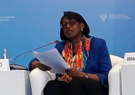 Dr Moeti delivering her speech at the first WHO Global Ministerial Conference on ending TB in the sustainable development era