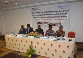 Dr K.OUEDRAOGO (UNFPA), Dr Claudes KAMENGA (UNICEF), Dr Lucien TOKO (MS), Dr Felicitas ZAWAIRA, D/SR/OMS/AFRO) et Dr Yves MONGBO (OOAS)