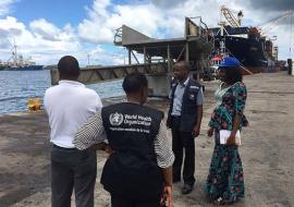 A WHO team monitor plague surveillance efforts at a seaport in Seychelles together with the country's Ministry of Health. Seychelles has not had any confirmed cases of plague but is increasing preparedness given its proximity to Madagascar and the strong ties between the two Indian Ocean nations.