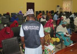 Dr. Henry Nwanja facilitating a training of primary health workers on Mental Health Gap Action Programme (mhGAP) in Maiduguri, Borno state.  (Photo credit: WHO/K.Igwebuike). 