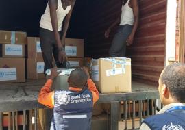 Medical supplies being loaded from WHO warehouse