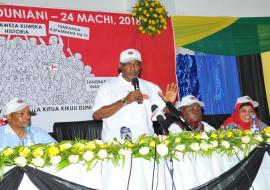 Honorable Hamad Rashid Mohamed, Minister of Health for Zanzibar, making his remarks  during the World TB Day 24 March 2018.