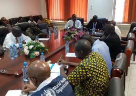 Minister of Health, Dr Riek Gai Kok and WHO Representative a.i.for South Sudan, Mr Evans Liyosi addressing a joint press conference in Juba.