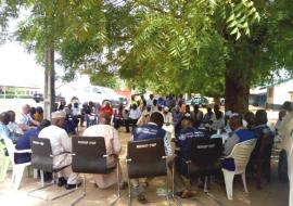 WHO and partners in a review meeting on the cholera response activities in Mubi North and Mubi South, Adamawa state. Photo: WHO/A.Apagu WHO and partners in a review meeting on the cholera response activities in Mubi North and Mubi South, Adamawa state. Photo: WHO/A.Apagu
