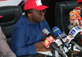 Minister of Health Professor Isaac Adewole delivering his speech during the Media briefing