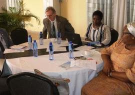 (L-R) Dr. Alex Gasasira (WHO), Dr. Charles W. Oliver (USAID), Mrs. Ellen Munemo (ACCEL) and Assistant Health Minister Dr. Catherine cooper at the validation workshop