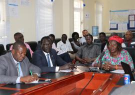 Hon. Ms Awut Deng Acuil addressing members of the press during the declaration of YF outbreak in Sakure