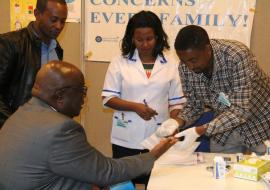 WHO Ethiopia Representative, Dr. Rufaro Chatora on checkup at the health expo in the UNCC exhibition area