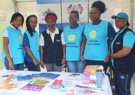 Dr Cornelia Atsyor , WHO Eswatini Country representative and Ms Thandekile Thwala, her secretary posing with service providers during the World Health Day commemoration