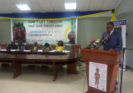 WHO Country Representative, Dr Owen Kaluwa addressing participants at the function WHO Country Representative, Dr Owen Kaluwa addressing participants at the function
