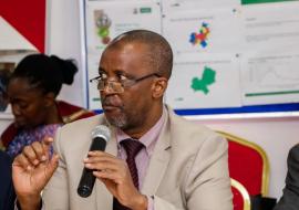 Project Manager, Dr Abdulmimini Usman addressing staff in Abuja