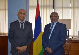 Newly appointed Minister of Health and Wellness, Dr Hon K. Jagutpal and Dr L. Musango, WHO Representative in Mauritius during the courtesy call