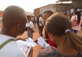 Health specialist interacting with population