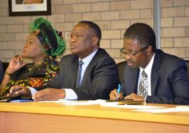 Governor of the Khomas Region, Mrs. Laura Mcleod-Katjirua; Minister of Health and Social Services, Dr Kalumbi Shangula; WHO Representative, Dr. Charles Sagoe-Moses Governor of the Khomas Region, Mrs. Laura Mcleod-Katjirua; Minister of Health and Social Services, Dr Kalumbi Shangula; WHO Representative, Dr. Charles Sagoe-Moses