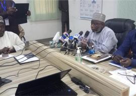 Borno Commissioner for Health and WHO Emergency Manager Dr. Owili in a Press briefing on COVID-19 Maiduguri. Photo_WHO_C. Onuekwe.jpg 