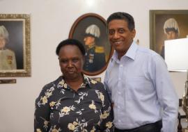 Seychelles WR Dr. Teniin Gakuruh with the Head of State HE Danny Faure at State House, Victoria, Seychelles