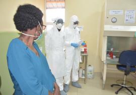 Minister of Health Dr Jane Ruth Aceng interacts with health workers at Masaka Regional Hospital 