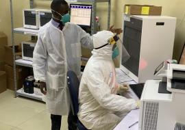Dr Andrew Nsawotebba, head of the Mutukula Port Health Laboratory explains sample handling at the lad