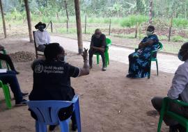 The WHO field team engaging a group of distinguished elders who guided on the need to ban Imbalu processions in the sub-region especially during the COVID-19 pandemic period