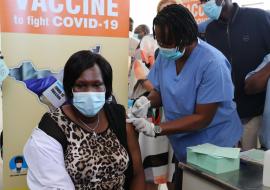 The first person in the country to be vaccinated against the virus was the Hon. Minister of Health Elizabeth Achuei