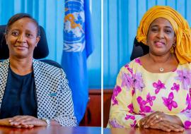 Outgoing WHO Rwanda Country Representative Dr. Kasonde Mwinga (left) Incoming Acting WHO Rwanda Country Representative Dr. Ndoungou Salla Ba (right)