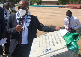 Dr. Walter Kazadi Mulombo at the commissioning of 48 solar panels at the polio laboratory.