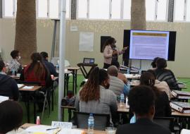 WHO Health Promotion Officer, Mrs. Celia Kaunatjike, making a presentation on documenting violence during a training of health managers in Swakopmund