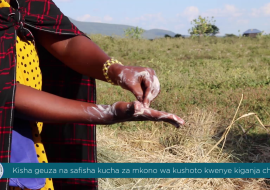 Hand hygiene demonstration by a Maasai woman