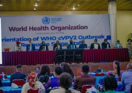 The WR (fourth from left) and representatives of partners at the high table 