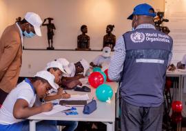 Children participating in the World No Tobacco art contest