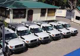 The fleet of 8 vehicles as part of the WHO EPR Project at WCO premises