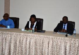 Cérémonie d’ouverture avec le ministre de la Santé et de l’hygiène publique Dr Robert Kargougou en bleu, la ministre de la Communication, de la culture, du tourisme et des arts, Mme Valérie Kaboré et le Représentant de l’OMS par intérim au Burkina Faso, Dr Seydou Coulibaly (extrême gauche)