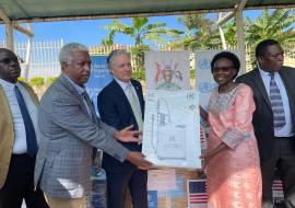 Handover of Ebola Kits from USAID through WHO to the Ministry of Health for the protection of Health Workers when caring for Ebola patients in Uganda