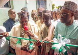 The Governor and Dr Mulombo at the commissioning of first primary healthcare center in Jekadafari ward of Gombe LGA.  Photo_Credit: Kingsley Igwebuike/WHO