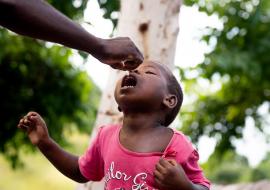 A child receiving a dose of Oral Polio Vaccine