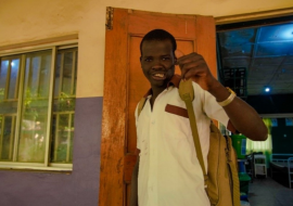 Mohammadu Usman at Noma Hospital leaving for school after his morning chores