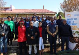 Health specialists pose with facilitator from WHO AFRO (2nd right), George Sie Williams during the training on Epidermic Intelligence from Open Sources