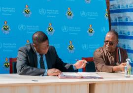 MoHCC Permanent Secretary Dr Jasper Chimedza and The WHO Country Representative for Zimbabwe Professor Jean-Marie Dangou during the handover ceremony