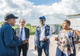 Mr Ben Nangombe, ED of MOHSS, with Ambassador of Japan, H.E. Hisao Nishimaki, WHO Representative, Dr. Charles Sagoe-Moses and Deputy Minister of Health and Social Services, Dr Esther Muinjangue