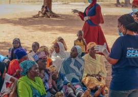 Awareness creation on prevention of Gender-Based Violence in one of the IDP camps in Adamawa state. © Kingsley Igwebuike/WHO Awareness creation on prevention of Gender-Based Violence in one of the IDP camps in Adamawa state. © Kingsley Igwebuike/WHO