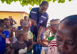 Children on a queue  for FIPV and nOPV vaccines at Bororo settlement