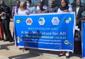 Participants of the UHC march at the the Sir Dawda Kairaba International Conference Center