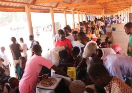 The residents of Yambio queuing up to receive the yellow fever vaccine