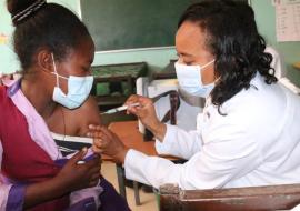 A 14-year old girl in Addis Ababa getting the HPV vaccine during the HPV vaccine in January 202. Credit/WHO Ethiopia