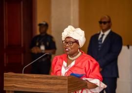 First Lady of the Republic of Liberia, Madam Kartumu Y. Boakai speaking the WHD commemoration in Liberia