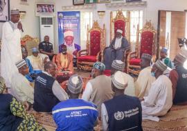 High-level advocacy visit on community engagement to the Emir of Fika. © Kingsley Igwebuike/WHO High-level advocacy visit on community engagement to the Emir of Fika. © Kingsley Igwebuike/WHO