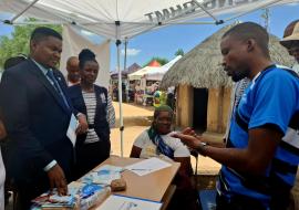 Looking on Minister of Sport & Arts, Jacob Kelebeng and WHO Botswana OIC, Dr. Juliet Bataringaya Looking on Minister of Sport & Arts, Jacob Kelebeng and WHO Botswana OIC, Dr. Juliet Bataringaya