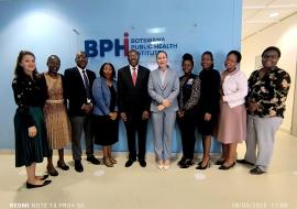 Dr Fabian Ndenzako and his team meeting the Botswana Public Health Institute team, led by Dr Pamela Smith-Lawrence Dr Fabian Ndenzako and his team meeting the Botswana Public Health Institute team, led by Dr Pamela Smith-Lawrence